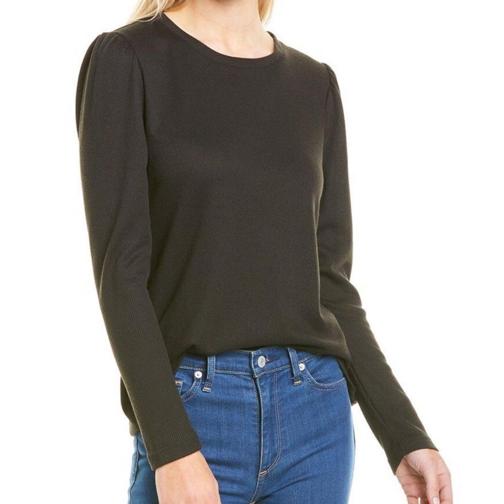 DREW Black Longsleeve Meredith Top w/ Ruched Shoulder Ribbed Size L